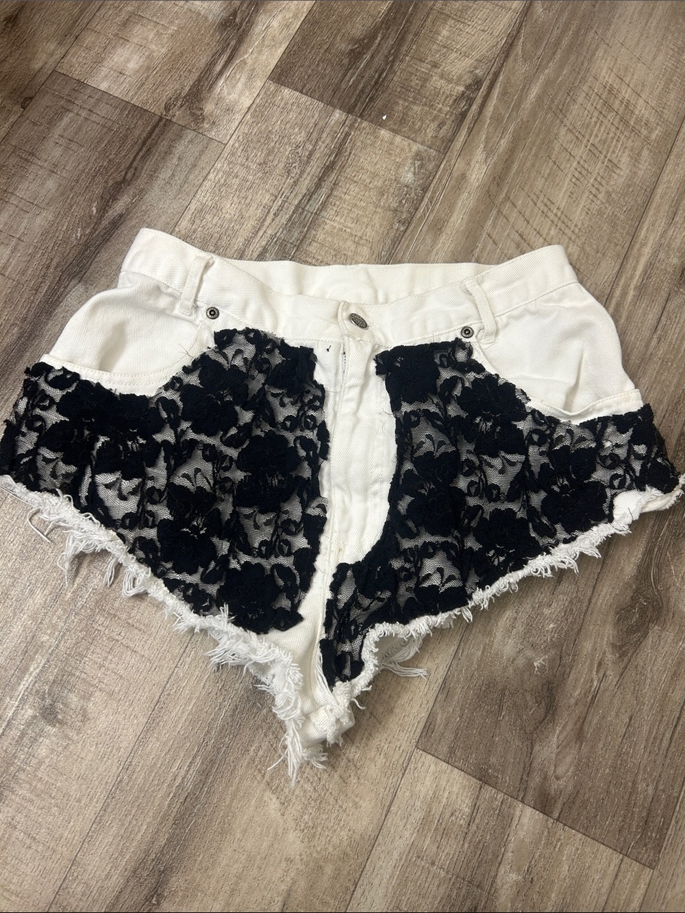Goodfellow & Co White Denim Shorts with Black Lace Trim